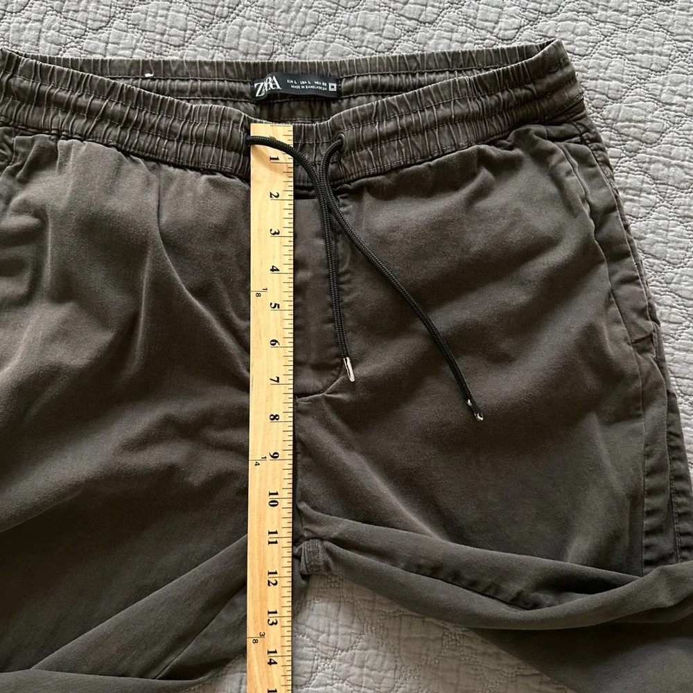 Zara Man Elastic Waist Drawstring Jogger Pants Brown Cotton Stretch Size Large